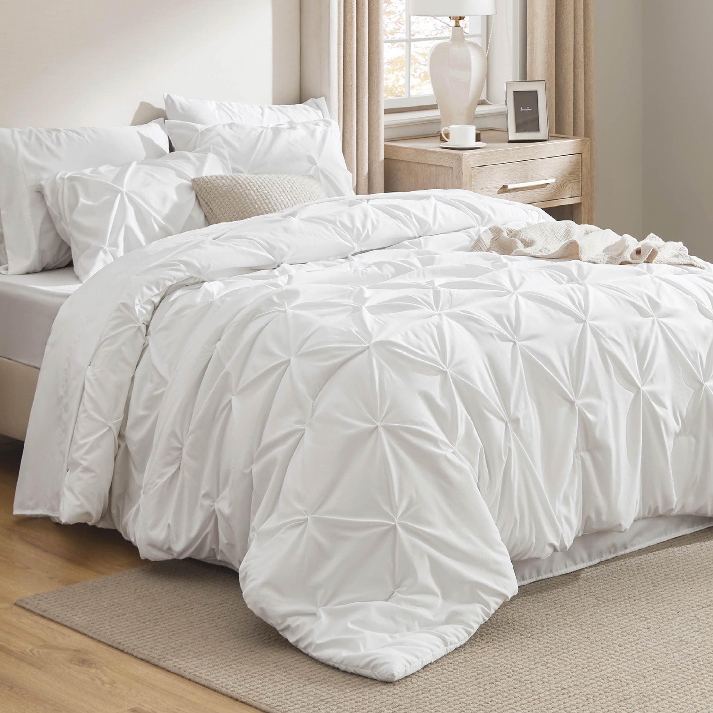 Full Size Comforter Sets - Bedding Sets Full 7 Pieces, Bed in a Bag White Bed Sets with Comforter, Sheets, Pillowcases & Shams, Adult & Kids Bedding