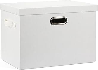 Collapsible Stackable Large Storage Bins with Lids, 1 Pack White Foldable Linen Closet Fabric Storage Boxes with Lids, 4 Handles Toy Box Storage Cubes Baskets Container Organizers and Storage for Bedroom Office (17 x 12 x 11)