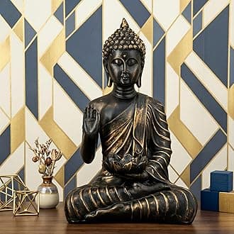 New Meditating Sitting Buddha Statue showpiece Idol Home Decor Items for Living Room and Gifts (Antique Golden, Medium)