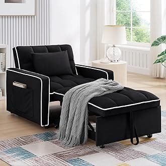 Convertible Sleeper Chair Bed, 3 in 1 Modern Velvet Pull Out Sofa Bed, Small Tufted Single Sleeper Chair with Adjustable Backrest/Pillow for Living Room, Small Spaces, Apartment, Office, Black