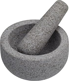 Pestle and Mortar, Non-porous Granite Mortar and Pestle Set, 12 x 9 cm, Grey