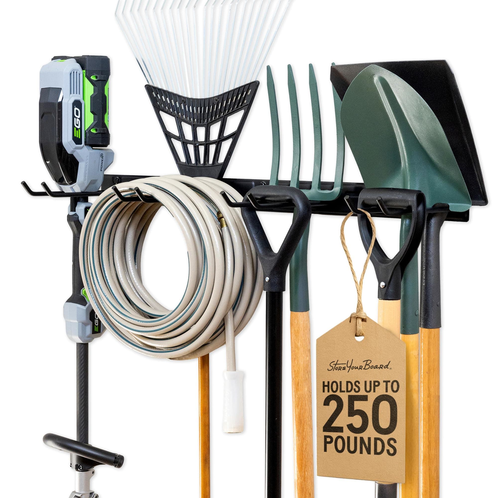 StoreYourBoard 36" Garage Tool Organizer Wall Mount | Garden Tool Organizer System | Heavy Duty Garden Tool Storage Rack for Yard Tools Rakes Shovels 250lbs Garage Organization | 4 PVC Coated Hooks