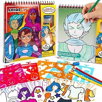 Made By Me Anime Artist Pad, 28-Page Coloring Book, Includes Fun Art Supplies & Removable Stickers Inspired by Comic Books, Great Gifts for Anime Enthusiasts, Coloring Books for Kids Ages 4-8