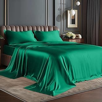 BEDELITE King Size Sheets Set, Luxury Soft Dark Green Satin Sheets for Hair and Skin, Similar to Silk Bed Sheets Set 4 Pieces with 1 Deep Pocket Fitted Sheet, 1 Flat Sheet, and 2 Pillowcases