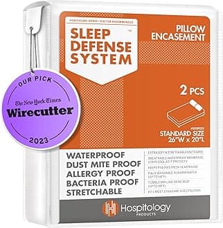 HOSPITOLOGY PRODUCTS Pillow Encasement- Zippered Bed Bug Dust Mite Proof Hypoallergenic - Sleep Defense System - Standard - Waterproof - Set of 2 - 20" H x 26" W