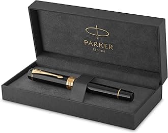 Duofold Centennial Fountain Pen | Classic Black with Gold Trim | Medium Solid Gold Nib | Black Ink and Convertor | Premium Gift Box