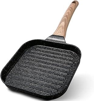 ESLITE Life Nonstick Grill Pan for Stove Tops, 7 Inch Granite Coating Square Grill Skillet Compatible with All Stovetops (Gas, Electric & Induction), PFOA Free