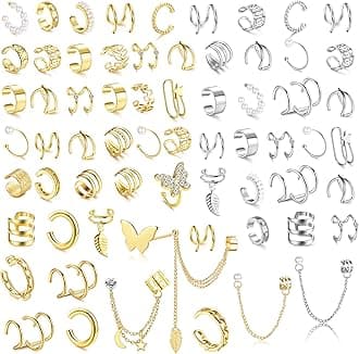 66 Pcs Ear Cuff Earrings for Women Non Piercing,Hypoallergenic Silver plated Clip on Fake Earrings for Sensitive Ears,Ear Wrap Earrings for Helix Cartilage,Cz Star Butterfly Ear Cuffs Non Piercing