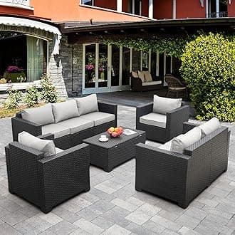 5-Piece Patio Furniture Sofa Set Outdoor Wicker Sectional Couch with Storage Table No-Slip Cushions Furniture Covers, Grey