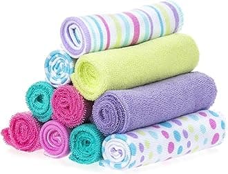 Washcloth Wipes Set for Newborn Boys and Girls, Soft Terry Washcloth Set, Pack of 10, Aqua Bubbles, (010-1201)