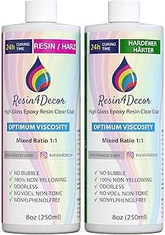 Epoxy Resin RESIN4DECOR 1:1 Casting Crystal Clear Adhesive for Arts Crafts Jewelry Making Molds and DIY Projects Non-Yellowing Non-Toxic High-Gloss Finish 12-24 Hour Cure Time Odorless 16oz