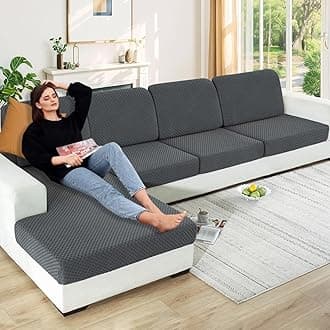 【Clearance】 Stretch Individual Cushion Covers Large Sofa Seat Cushion Slipcovers Soft Couch Cover Replacement Large Checkered Furniture Protector with Elastic Bottom (3 Pcs XL Cushion, Dark Gray)