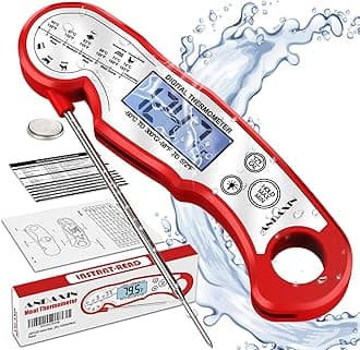 Meat Thermometer Digital - Fast Instant Read Food Thermometer for Cooking, Candy, Outside Grill, and Roast, Digital Food Thermometer with Backlight LCD & Calibration - Red/Silver