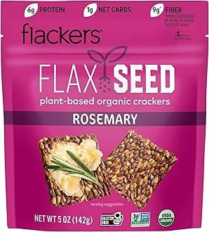 Flackers Organic Rosemary Flaxseed Crackers, 5 Ounce 1-Pack, Gluten Free, Non GMO, Vegan, Keto Snack, 9 Grams Fiber, 1 Net Carb