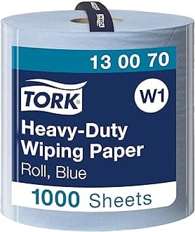 Tork 130070 Heavy-Duty Wiping Paper / 2 Ply Absorbent Paper Roll Suitable for Tork W1 Wipers Wall/Floor/Standard System / Blue / 1 x 340m / Ø 37.5cm