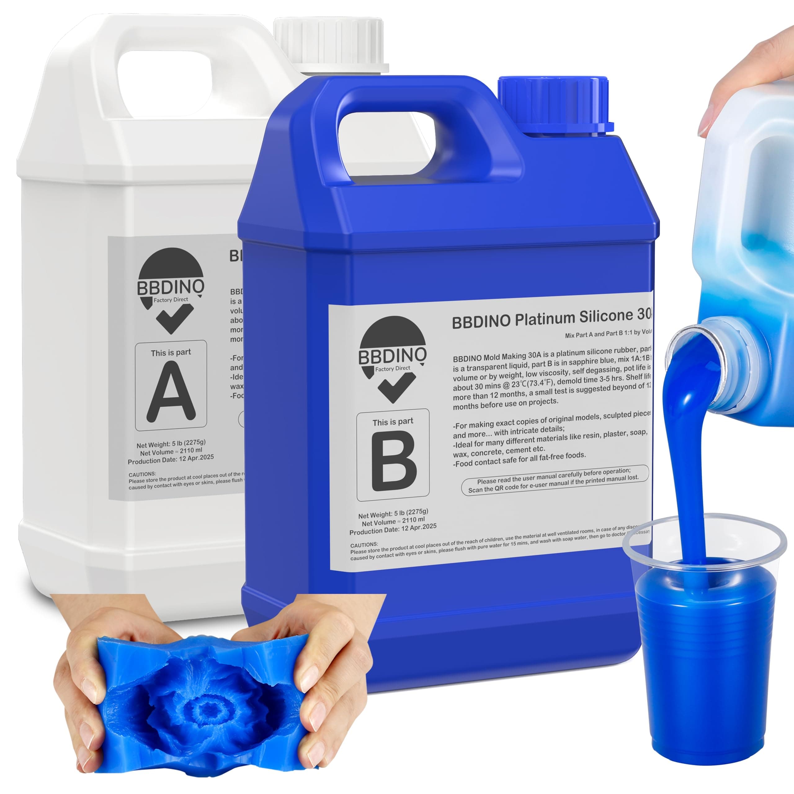 BBDINO Silicone Mold Making Kit - 30A Mold Making Silicone Rubber - 1 Gallon / 10 lb / 160 oz Liquid Silicone Mold Making, 1:1 Unit of Volume, Ideal for Making Silicone Molds for Resin, Soap, Concrete