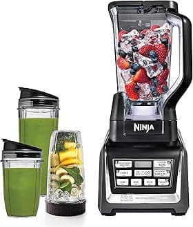 BL642 Nutri Ninja Personal & Countertop Blender with 1200W Auto-iQ Base, 72 oz. Pitcher, and 18, 24, & 32 oz. To-Go Cups with Spout Lids, For Smoothies, Shakes & More, Dishwasher Safe, Black