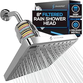 SparkPod Luxury Filtered Shower Head Set 23 Stage Shower Filter - Reduces Chlorine and Heavy Metals - High Pressure Showerhead Filter (8" Square, Luxury Polished Chrome)