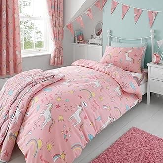 Girls Kids Unicorns Rainbows Pink Double Reversible Duvet Cover Bedding Set