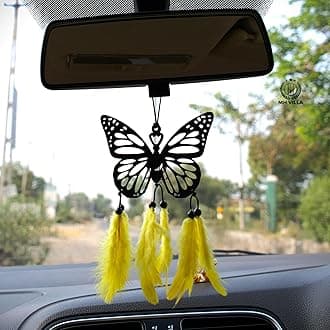 M H Villa Butterly Car Hanging Dream Catcher for Stylish Car Decoration Items Interior, Handmade Boho Charm Car Hanging Accessories Interior, Feathered Ornament Car Mirror Hanging Gift