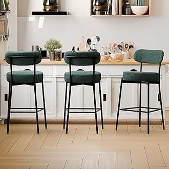 Bar Stools Set of 3, Green 28 Inches Counter Height Stools,Modern Boucle Barstools with Back,Upholstered Bar Chairs for Kitchen Island, Dining Room