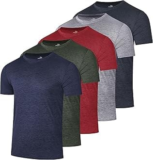 5 Pack: Men’s Short Sleeve Dry Fit Active Crew Neck T Shirt - Athletic Running Gym Workout Tee Tops