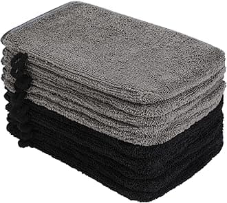 PHOGARY Pack of 10 Microfibre Body Wash Mitts Set, Flannels Soft Face Mitts, Bath SPA Cloth, Reusable Makeup Remover Mitt Gloves, 15x21 cm, Black and Grey