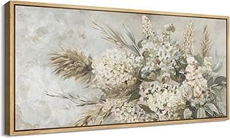 SIGNFORD Extra Large Framed Canvas Print Wall Art Rustic Floral Bouquet Vintage Farmhouse Illustrations Modern Art Calm Warm for Living Room, Bedroom, Office - 60"x30"