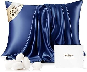 Bedsure 100% Mulberry Silk Pillowcase for Hair and Skin, Navy Blue Silk Pillow Case with Hidden Zipper, Gifts for Men, Standard Size,20x26 Inches