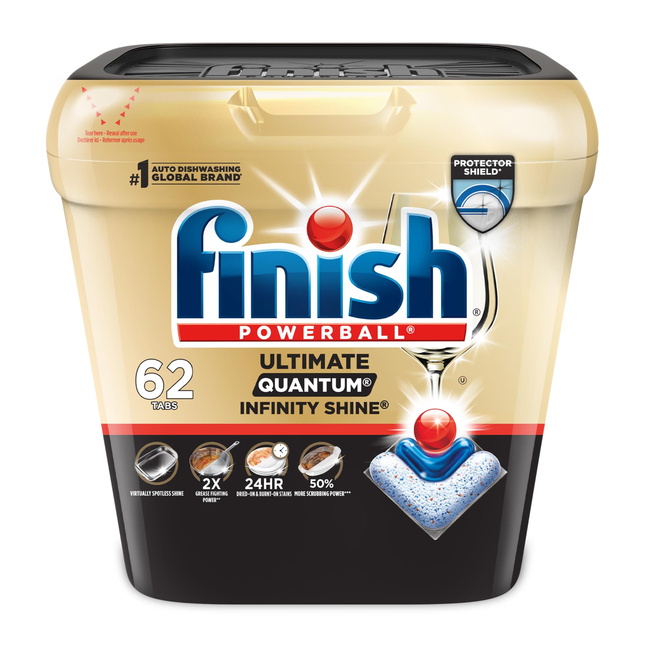 Ultimate Plus Infinity Shine - 62 Count - Dishwasher Detergent - With Protector Shield and CycleSync™ Technology - Dishwashing Tablets - Dish Tabs