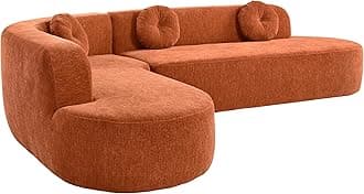 Brabrety Mirod 122'' Extra Large Sectional Sofa Soft Fabric Upholstery, Elegant Curved Design with Three Round Cushions, Supportive Comfort Foam for Ultimate Relaxation(Orange@040)