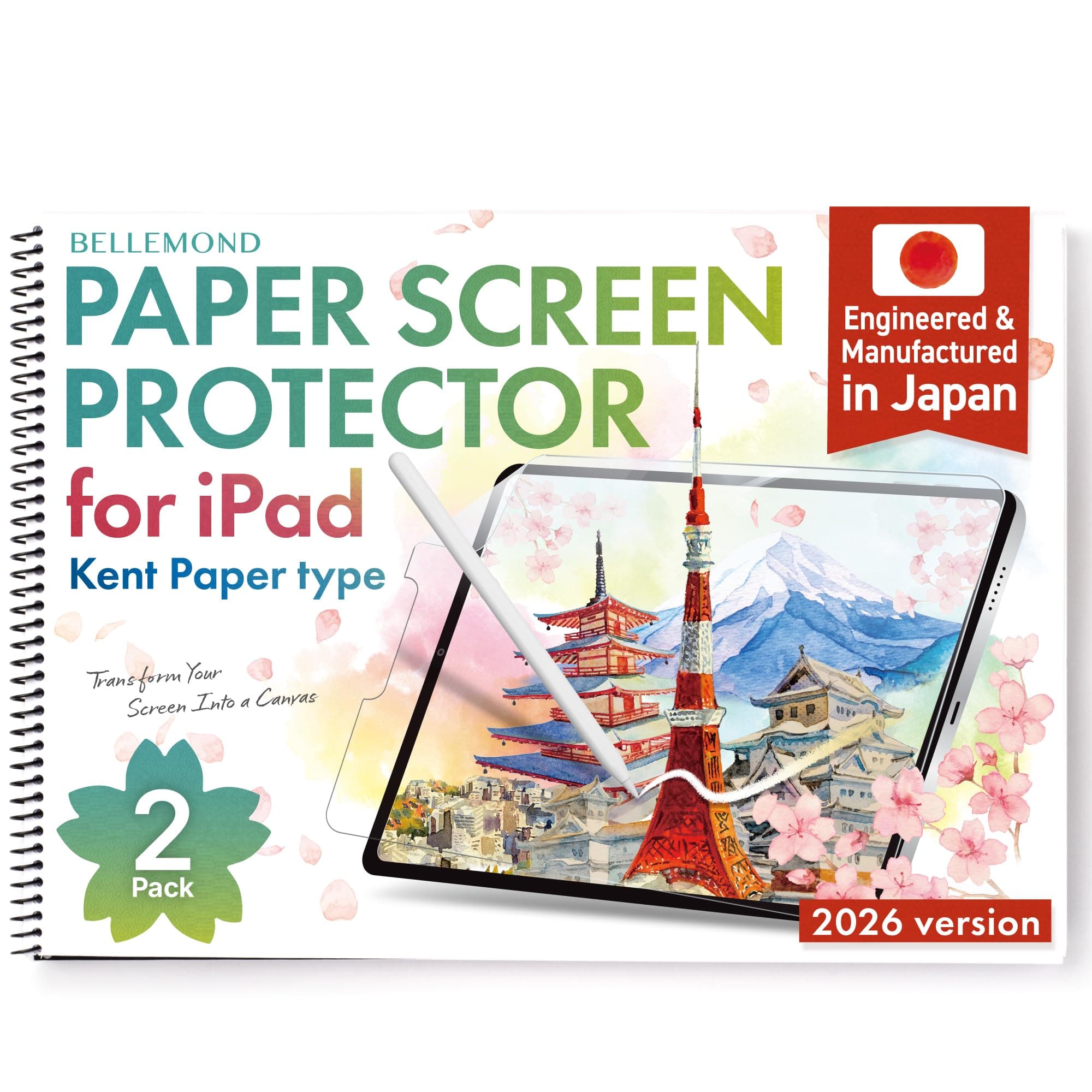BELLEMOND | 2 Pack Kent Paper Screen Protector for iPad Mini 8.3” (A17 Pro 2024 / 6th Gen 2021) | Smooth Kent Surface PET Film, Reduced Pencil Tip Wear for Sketching & Notes | Designed & Manufactured in Japan