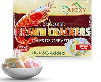 APEXY Authentic Prawn Crackers Uncooked, Crispy and Delicious Shrimp Chips for Party Appetizers and Snacks, No MSG, Cook and Serve, 8 oz (227g), Muti Color NO MSG ADDED