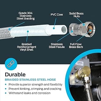 Eastman 41058 Braided Stainless Steel Dishwasher Connector with 3/8 inch Comp, 12 Ft Length