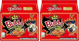 Buldak Hot Chicken Ramen, Korean Stir-Fried Instant Noodle, 2X Spicy, 4.94 OZ(140g), (Pack of 10)