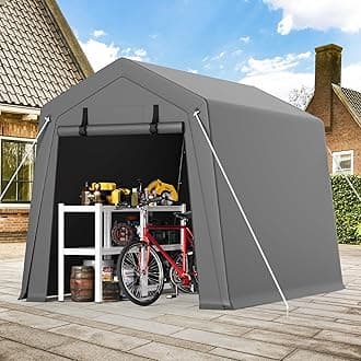 6'x6' Outdoor Portable Garage, Waterproof & UV-Resistant Storage Shed with 2 Roll-Up Doors, Carport Tent for Motorcycle, Bike, and Tools, Gray