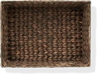 Casafield Set of 2 Water Hyacinth Pantry Baskets, 12-1/2" x 17" x 8", with Chalkboard Labels and Chalk Marker - Espresso, Woven Storage Bin Organizers for Kitchen Shelves