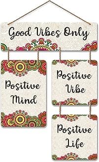 Artvibes Good Vibes Only Decorative Wall Art MDF Wooden Wall Hanger for Living Room | Bedroom | Home Decor | Office | Gift | Quotes Decor Item | Wall Hanging For Home Decoration | Modern Art(WH_6510N)