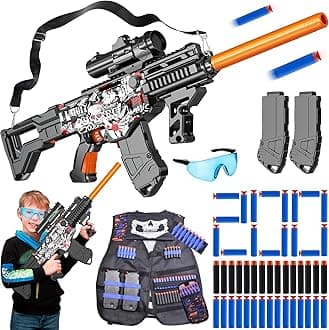 Toy Gun Automatic Sniper Rifle with Lanyard, Electric Realistic Toy Foam Blasters- 200 Darts, Tactical Vest Set, Scope and 2 Clips, Cool Toys for Kids Ages 8-12, Birthday Xmas Gifts for Boys