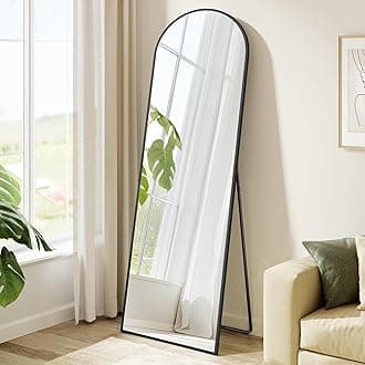 SONGMICS Full Length Mirror, 63 x 20 Inches, Arched Full Body Floor Mirror with Stand, Aluminum Alloy Frame, Tempered Glass, for Bedroom, Living Room, Cloakroom, Ink Black ULFM031B01