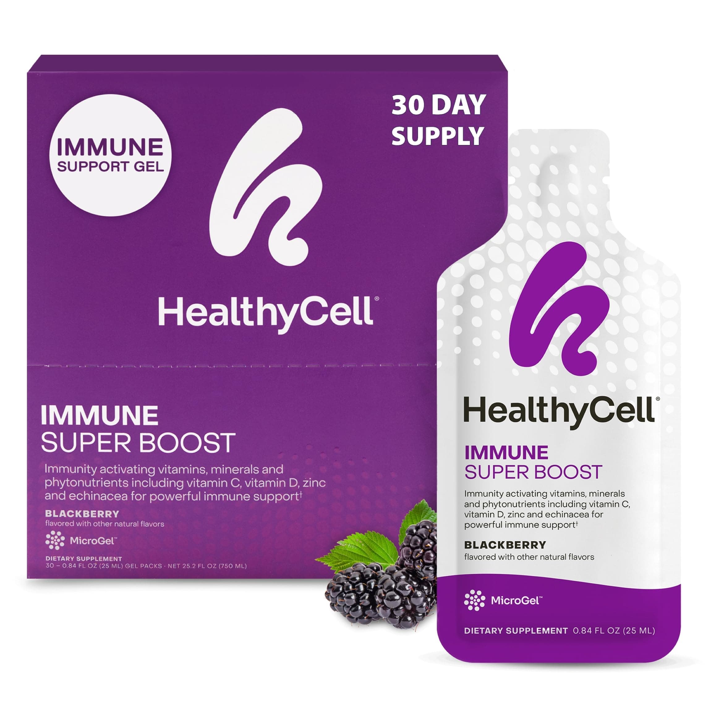 Healthycell Immune Super Boost - Immune Support Supplement with Echinacea, Elderberry, Vitamin C, Zinc - MicroGel Immune Booster for Adults - Maximum Absorption - 30 Gel Packs