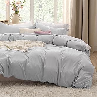 Light Grey Duvet Cover Full Size - 3 Pieces Prewashed Extra Soft Cotton-Like Polyester Bedding Set, Includes 1 Duvet Cover 80x90 Inches with Zipper Closure & 2 Pillow Shams, No Comforter