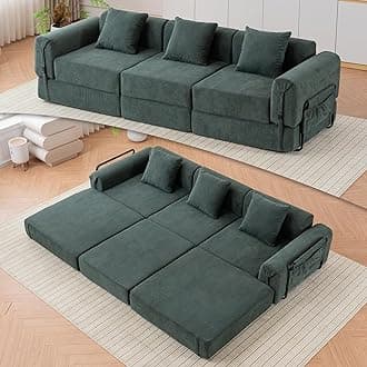 98.81" W Convertible Sectional Sleeper Sofa Bed, Comfy Fleece Folding Mattress Couch with Fixed-Shape Frame,Boneless Floor Lounge Couch Set for Living Room Apartment Office Bedroom