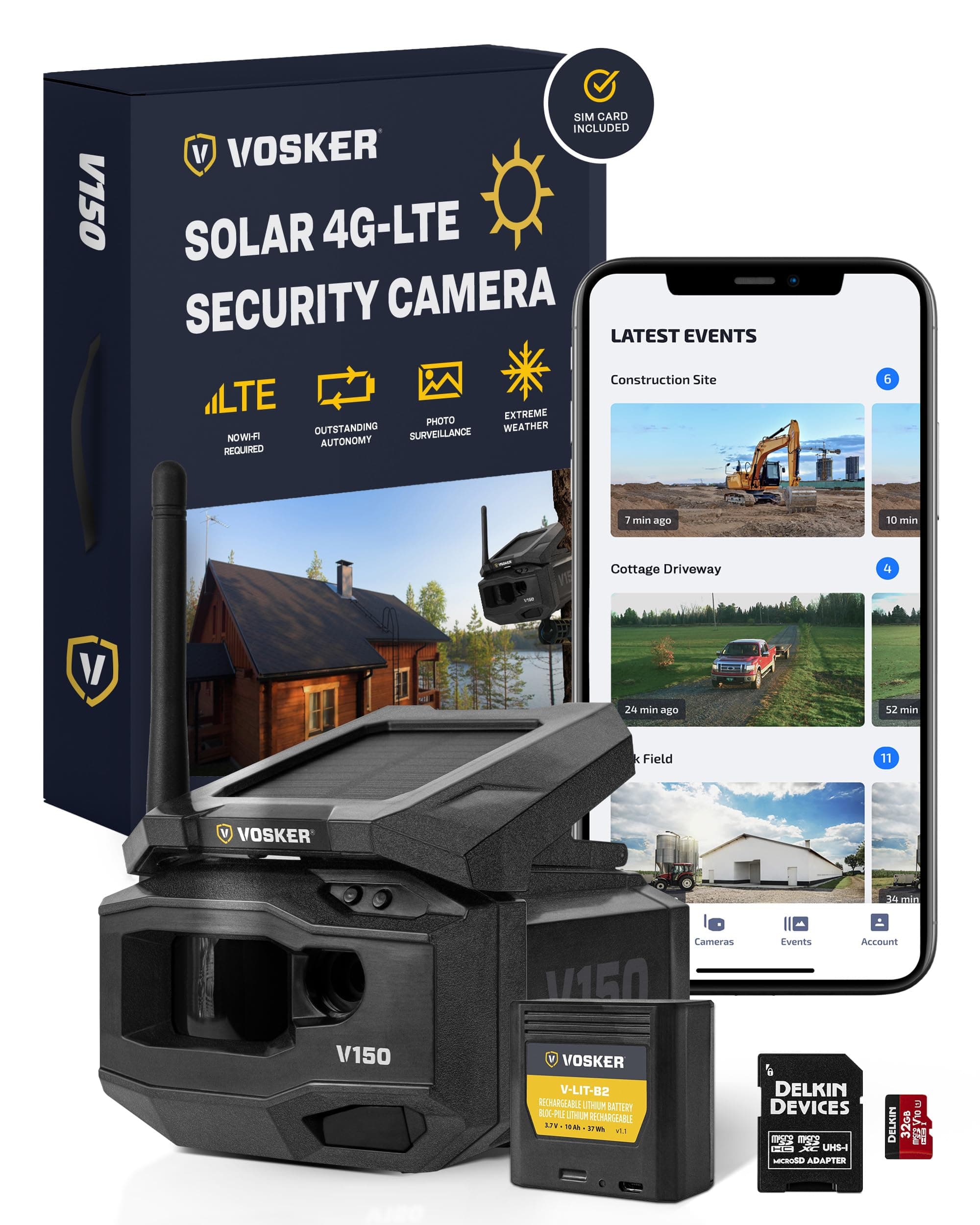 V150 Solar-Powered LTE Cellular Home Security Outdoor Camera | Motion Activated Sensor Nightvision Wireless Camera | Receive Photos on Your Mobile App (V150-US-MSD32GB)