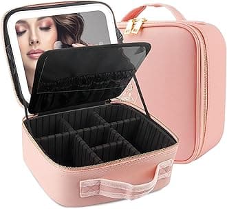 MOMIRA Mirrored Makeup Box, Cosmetic Storage Box, Cosmetics Box, Makeup Case, with Adjustable Dividers, 3-Color Adjustable LED Light, Makeup Brush Case Included, Hand-held, Large Capacity