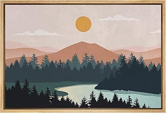 SIGNFORD Framed Canvas Print Wall Art Woodland Nursery Decor Geometric Pastel Mountain Range Nature Wilderness Modern Art Decorative Boho for Living Room, Bedroom, Office - 16"x24" Natural