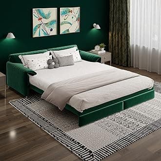 66" Queen Size Pull Out Sofa Bed, 3-in-1 Convertible Sleeper Sofa with Side Storage, Folding Floor Sofa Lounge Couch, Velvet Loveseat Bed for Living Room, Bedroom, Office, Green