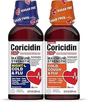 Coricidin HBPMaximum Strength Cold & Flu Day & Night Sugar-Free Liquid Twinpack, Decongestant-Free Cold Medicine for Adults with High Blood Pressure - 24 Fluid Ounces