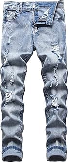 Men's Slim Fit Stretch Jeans Ripped Skinny Jeans for Men, Distressed Straight Leg Fashion Comfort Flex Waist Pants