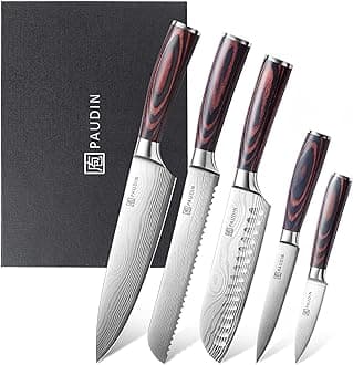 PAUDIN Kitchen Knife Set, High Carbon Stainless Steel Kitchen Knives, 5 Piece Chef Knives Sets with Ergonomic Handle, Japanese Knife Set,Cooking Knives Come with Gift Box